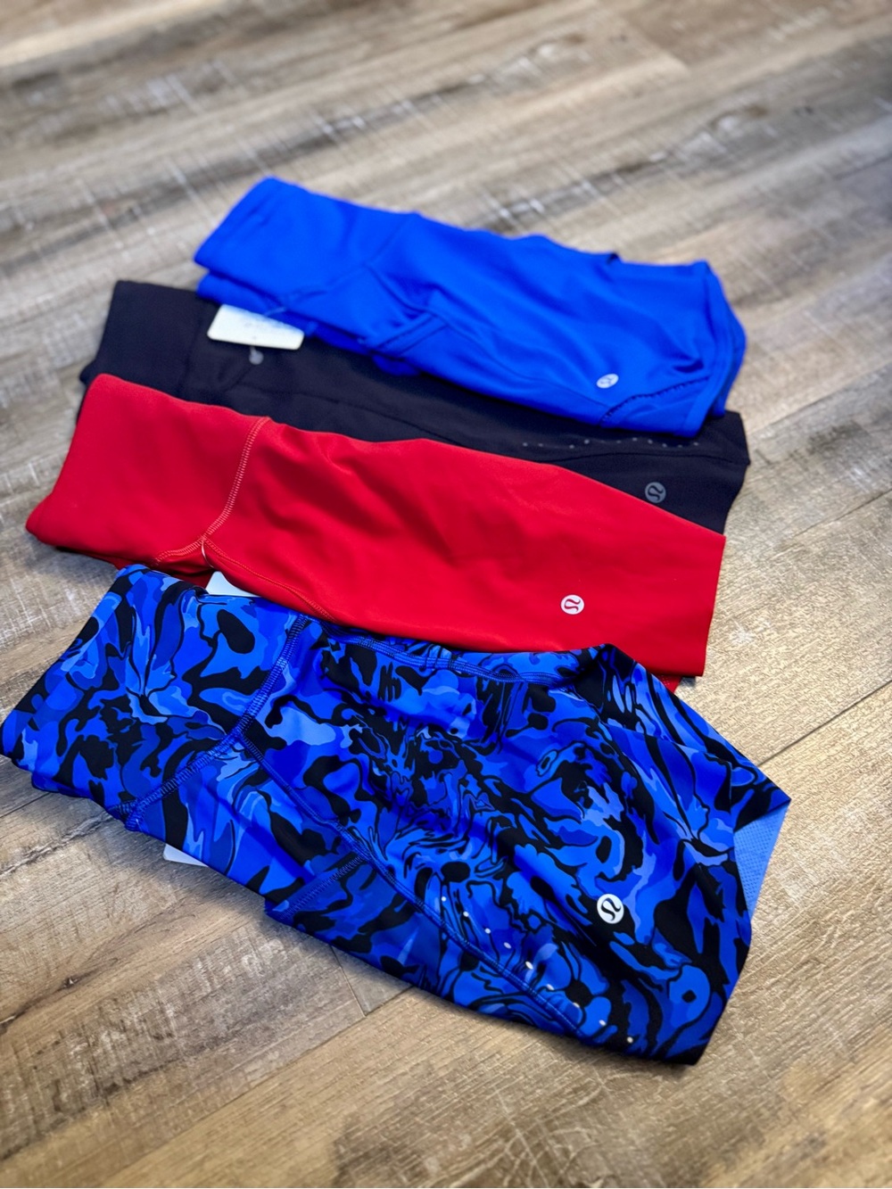 lululemon‎ athletica Bike Shorts Bundle in Blue, Black, Red, Royal Blue Camo